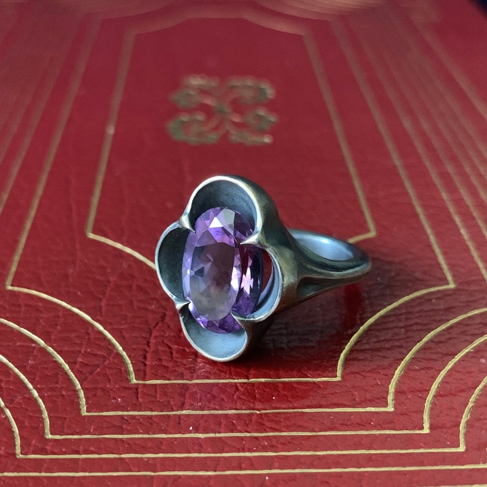Amethyst Ecclesia Sterling Silver Gothic Ring - Fits like an 8.5 US